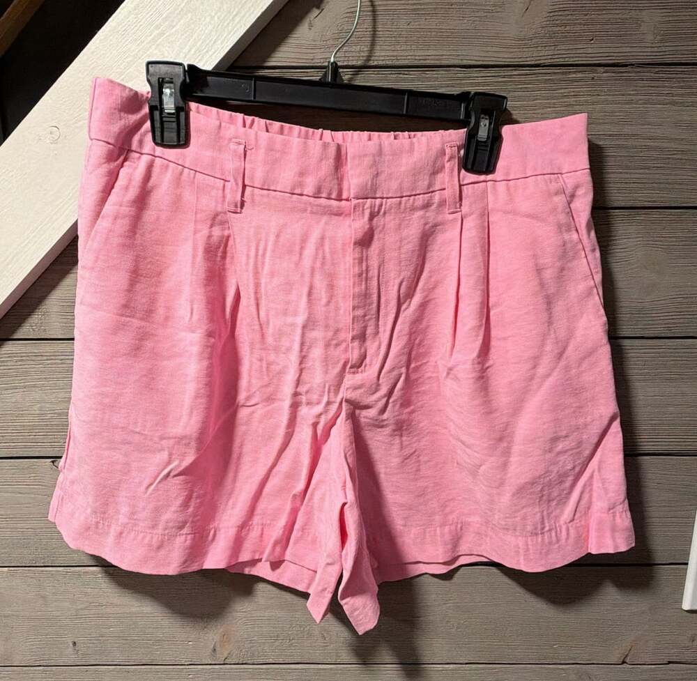 A New Day Pleated Shorts Size 12 Pink Linen Blend High Rise